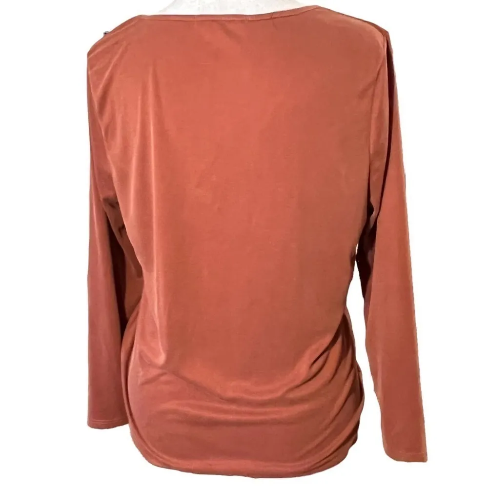 GREEN ENVELOPE Rust Front Ruched Blouse Orange Size M - Image 2