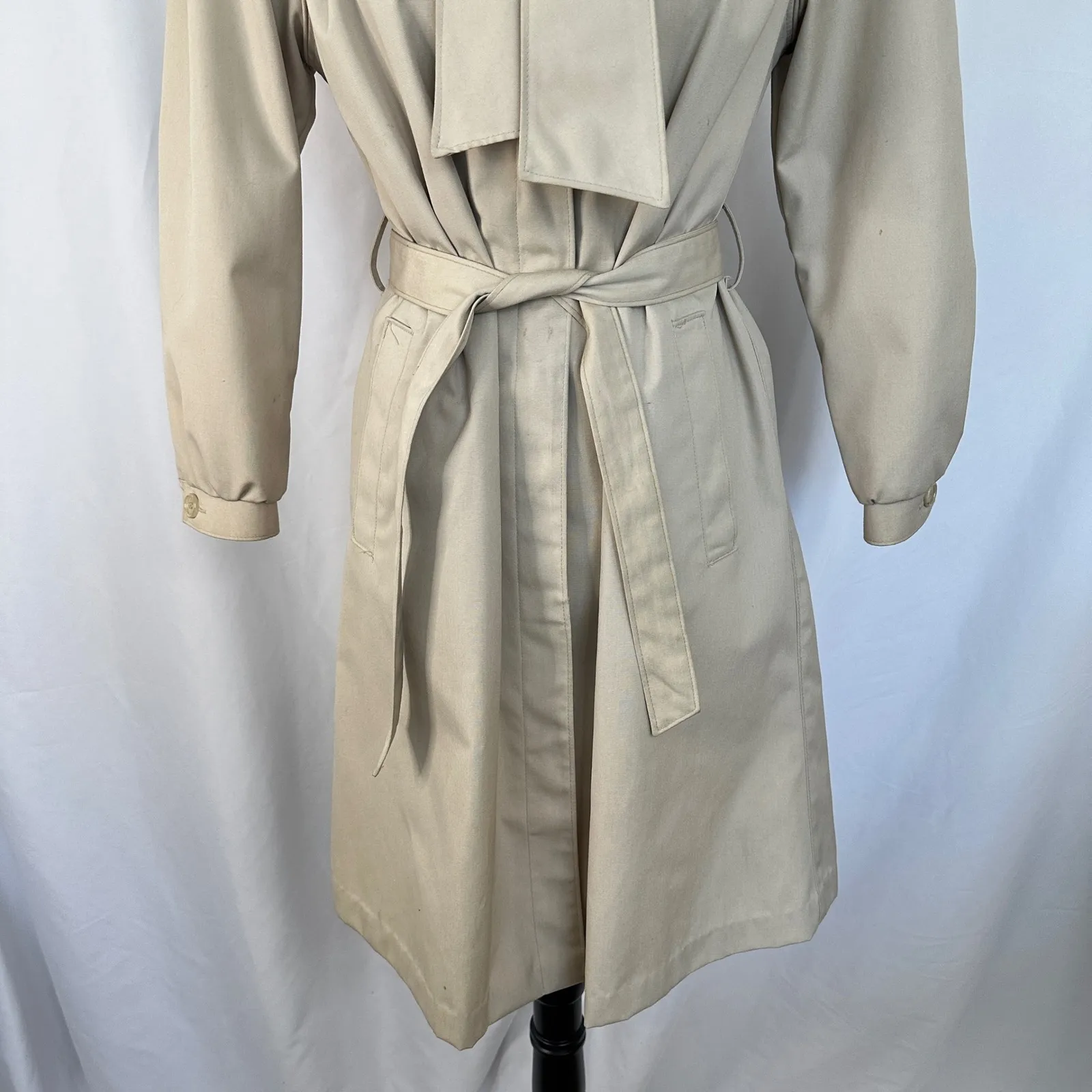 Vintage 80's Sophisticate Miss Trench Coat Tie Neck Belted Long‎ Sleeve Women 8 Tan - Image 3