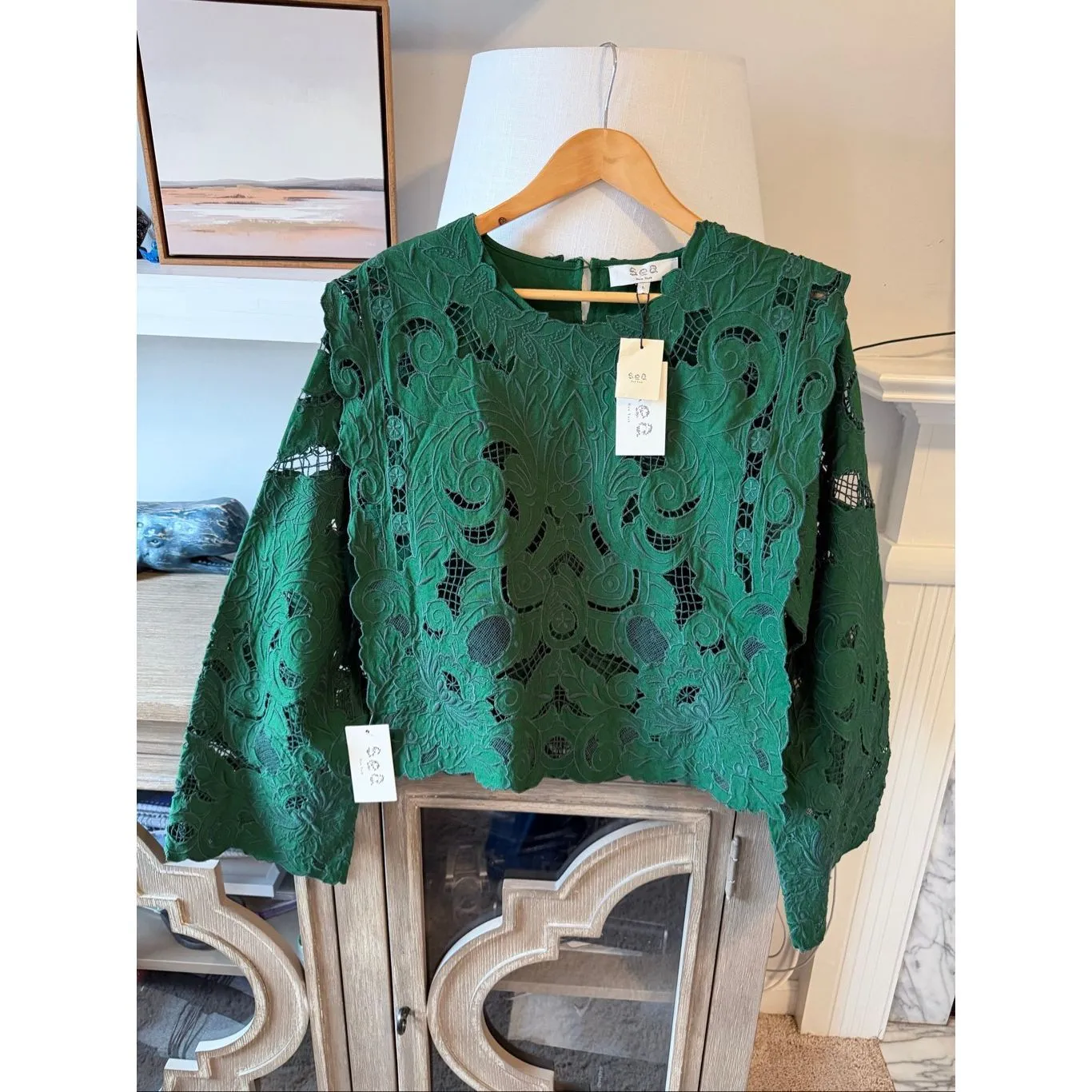 NWT Sea New York Green Ceci Embroidery Long Sleeve Top Size Large - Image 2