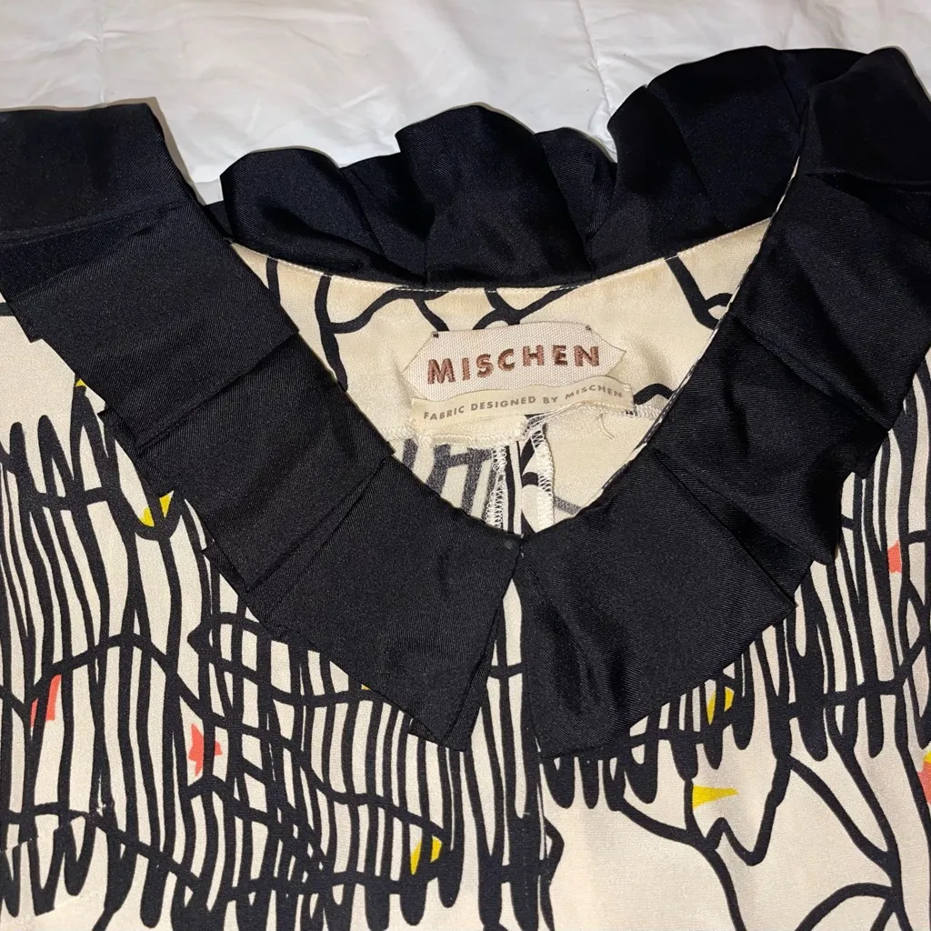 Mischen Ruffle Collar Abstract Print Top Size XS Black - Image 4