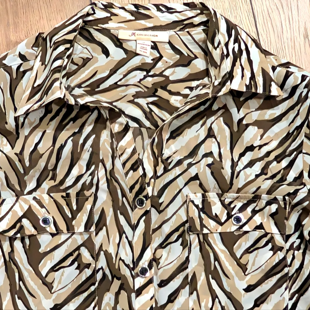 JM Collection Plus 14 Zebra Print Tunic Top Shirt Button down Brown Animal - Image 2