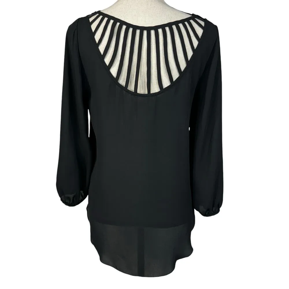 Philosophy Small Top V-Neck Lightweight 3/4 Sleeves Cutout Hi-Low Hem Semi-Sheer - Image 4