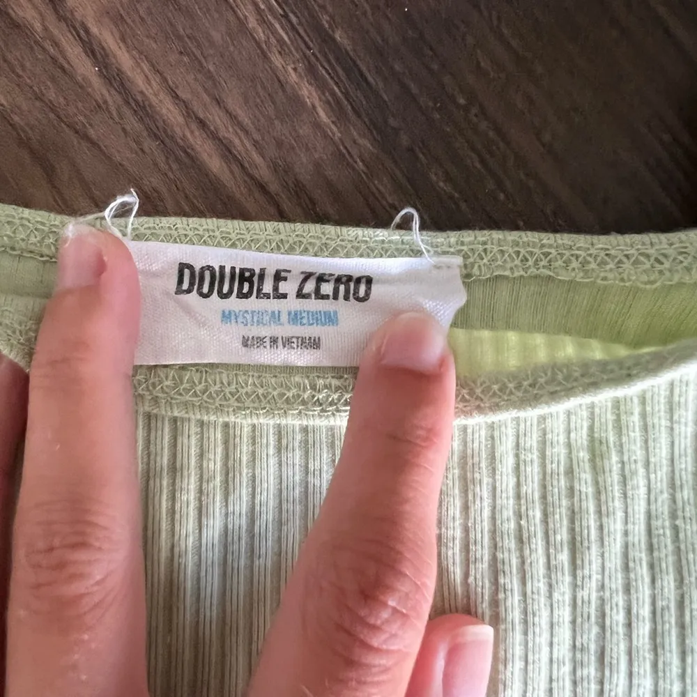 Double Zero  light green ribbed ruffle bodysuit - Image 2