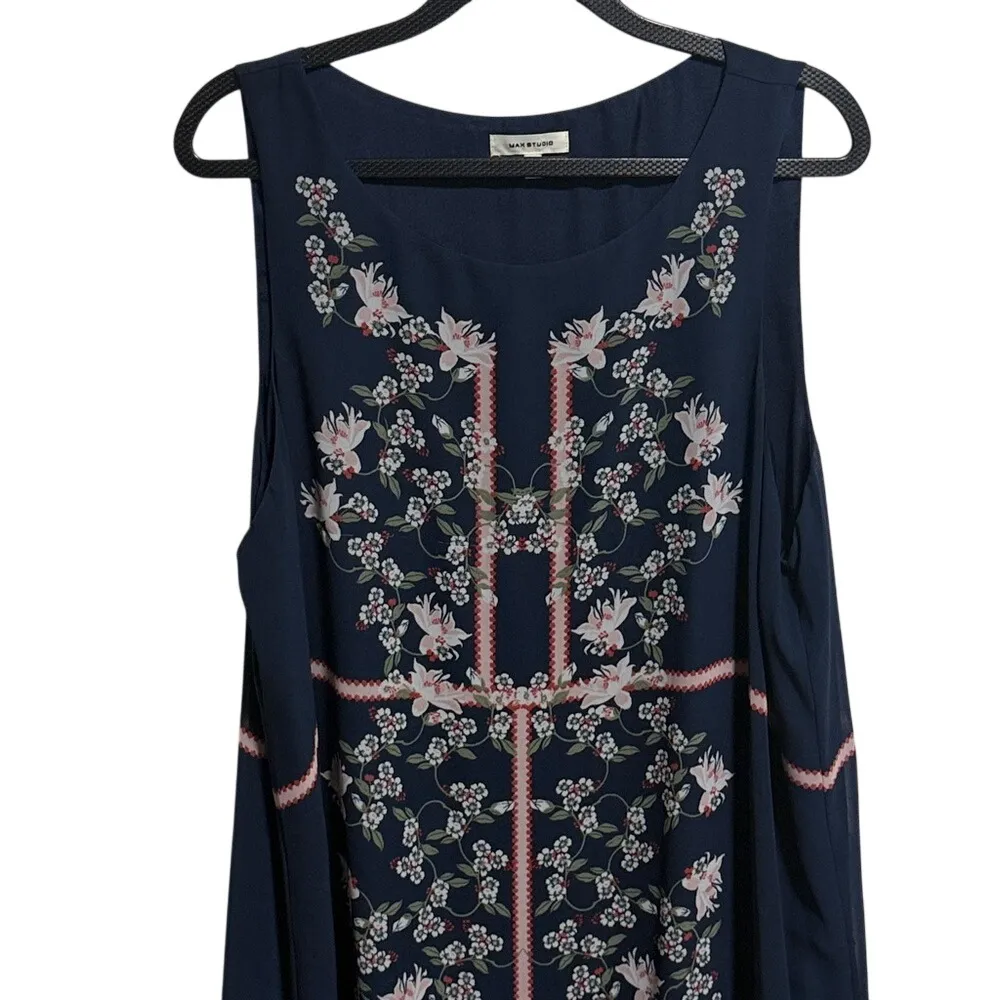 MAX STUDIO Womens Navy Floral Sleeveless Dress XL - Image 3