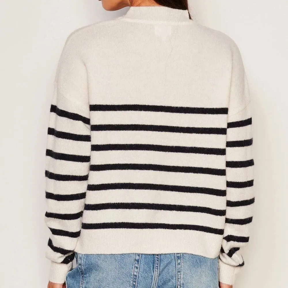 Bailey 44 Sundry Stripes Mock Neck Cozy Sweater in Oyster Fuzzy Size Small - Image 3