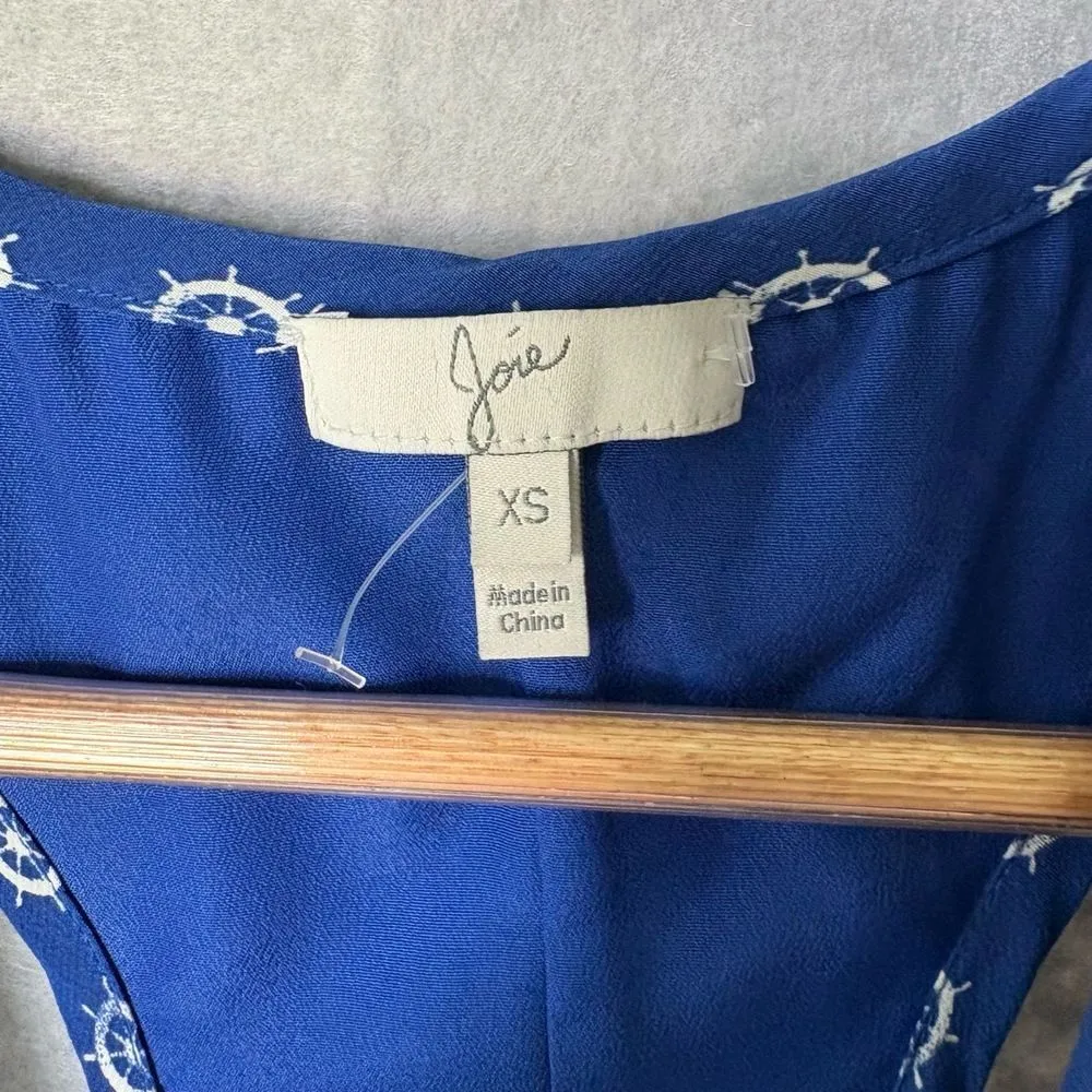 Joie Dress Size XS Silk Blue Sleeveless Patterned Scoop Neck Nautical - Image 6