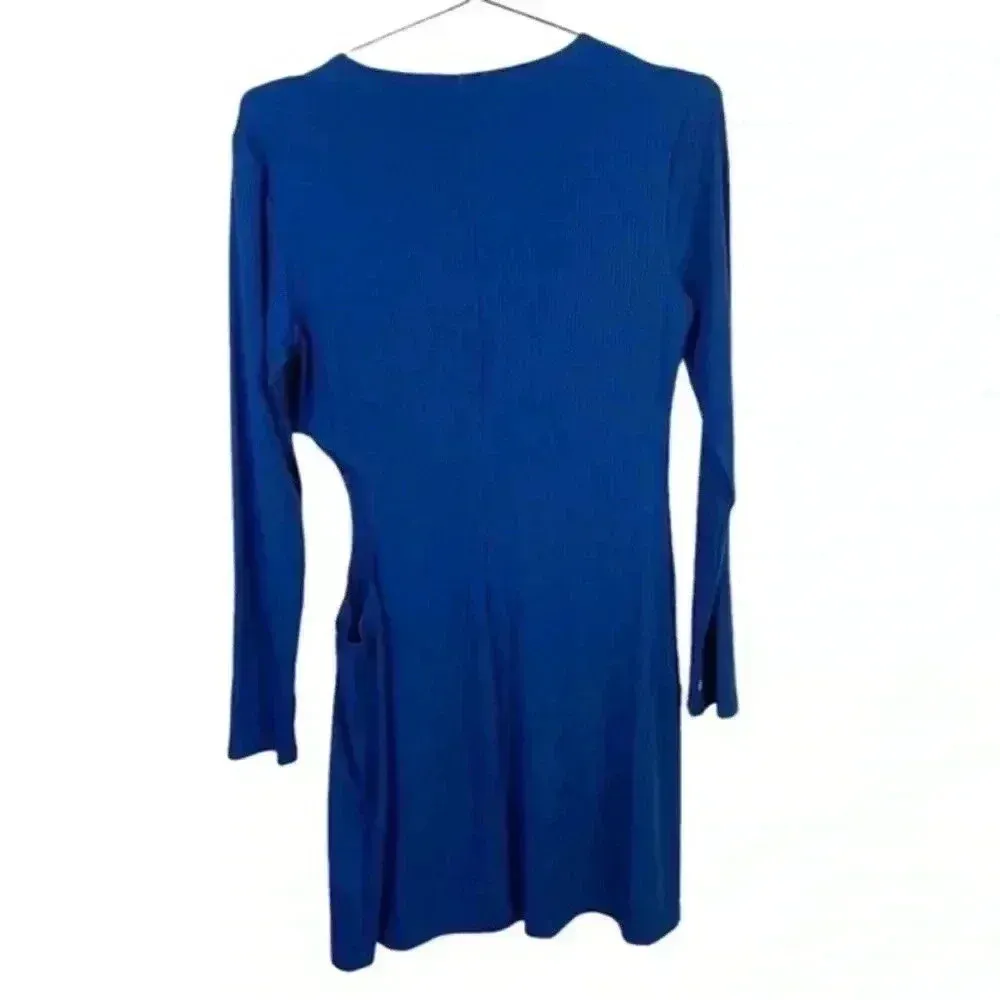 Reformation‎ Blue Cutout Ribbed Long Sleeve Mini Dress - Image 3