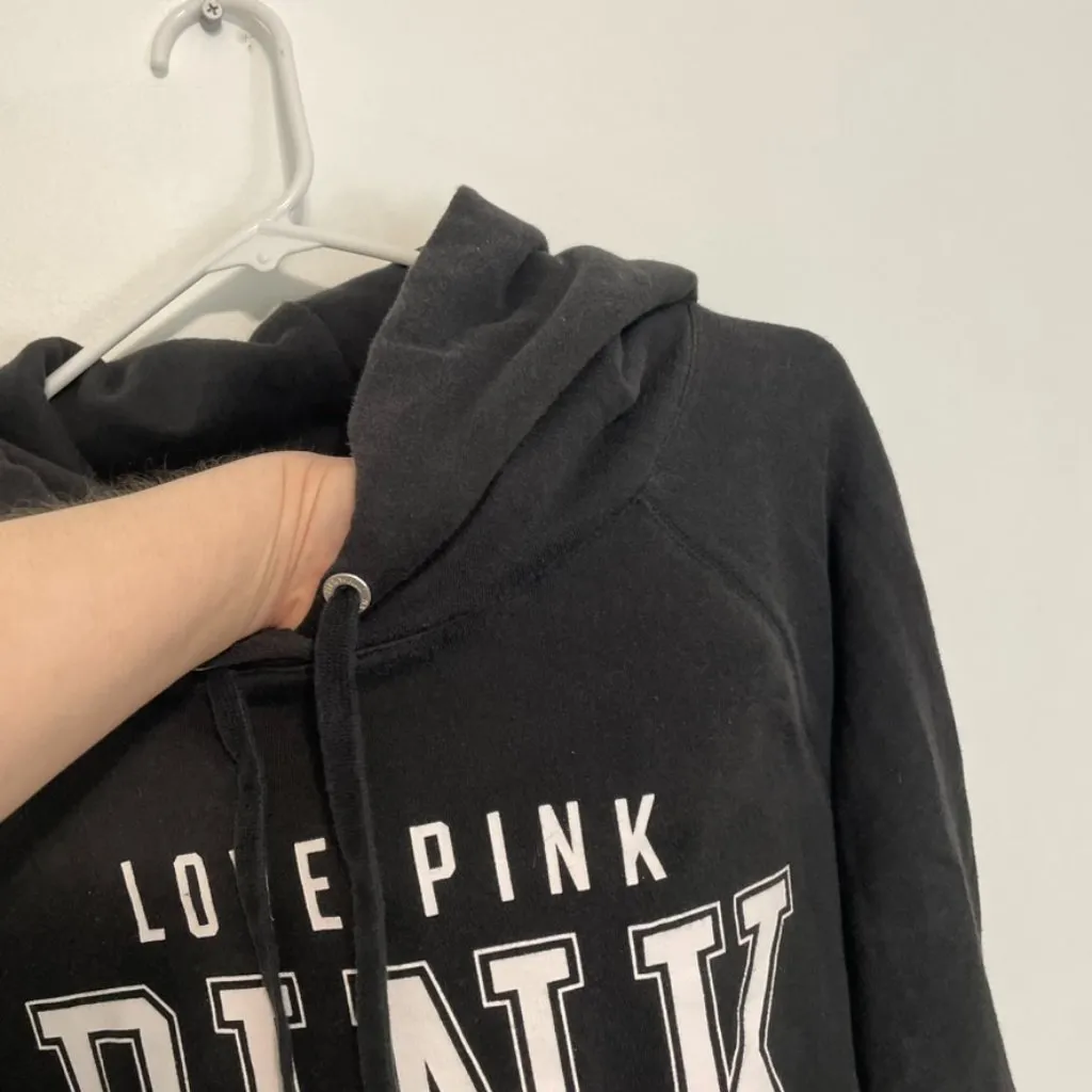 VS PINK VICTORIA'S SECRET Perfect Pullover Black White Logo Hoodie Sweatshirt M - Image 6