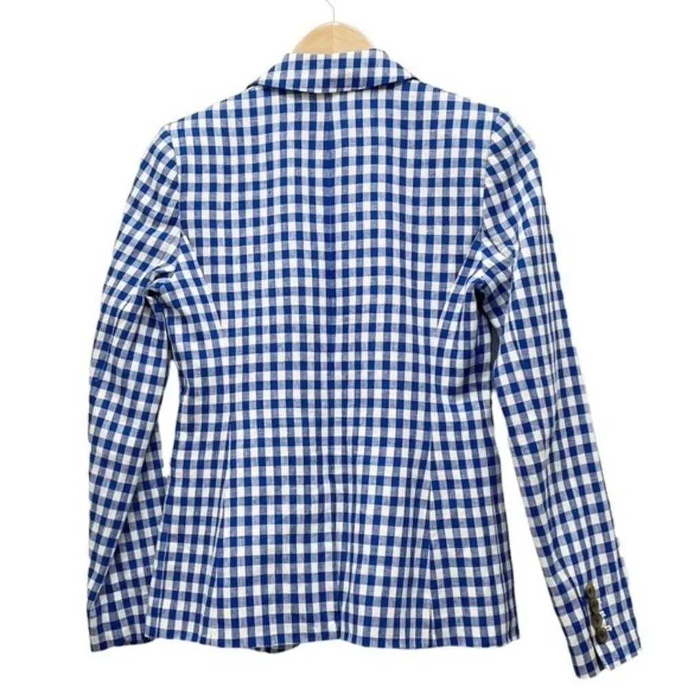 J. Crew Blue Gingham Campbell Linen Blazer Preppy Check Jacket Women’s Size 00 - Image 5