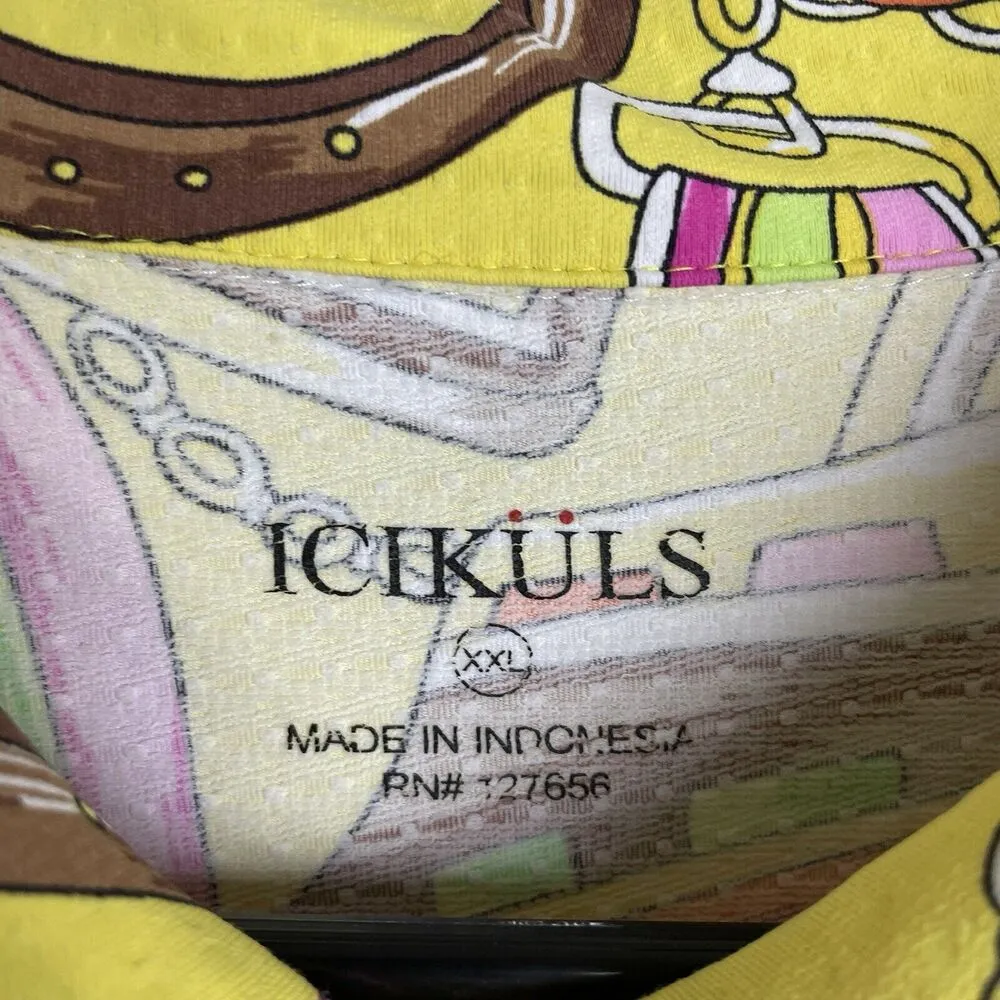 Icikuls Golf Shirt Womens Size XXL Yellow Long Sleeve Mesh 1/4 Zip Top Horse Bit Pink - Image 7