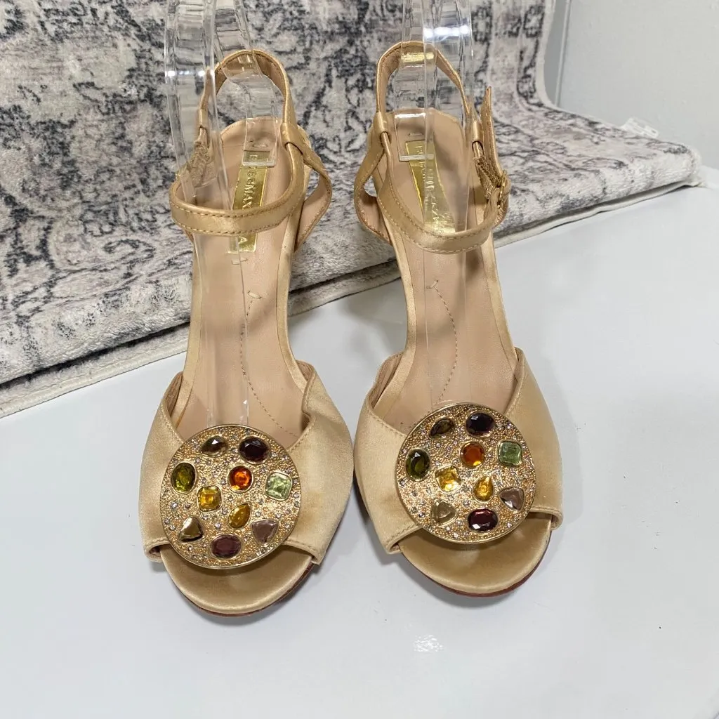 BCBG Satin and Gem Stiletto Heels in Gold Size 9 B - Image 3