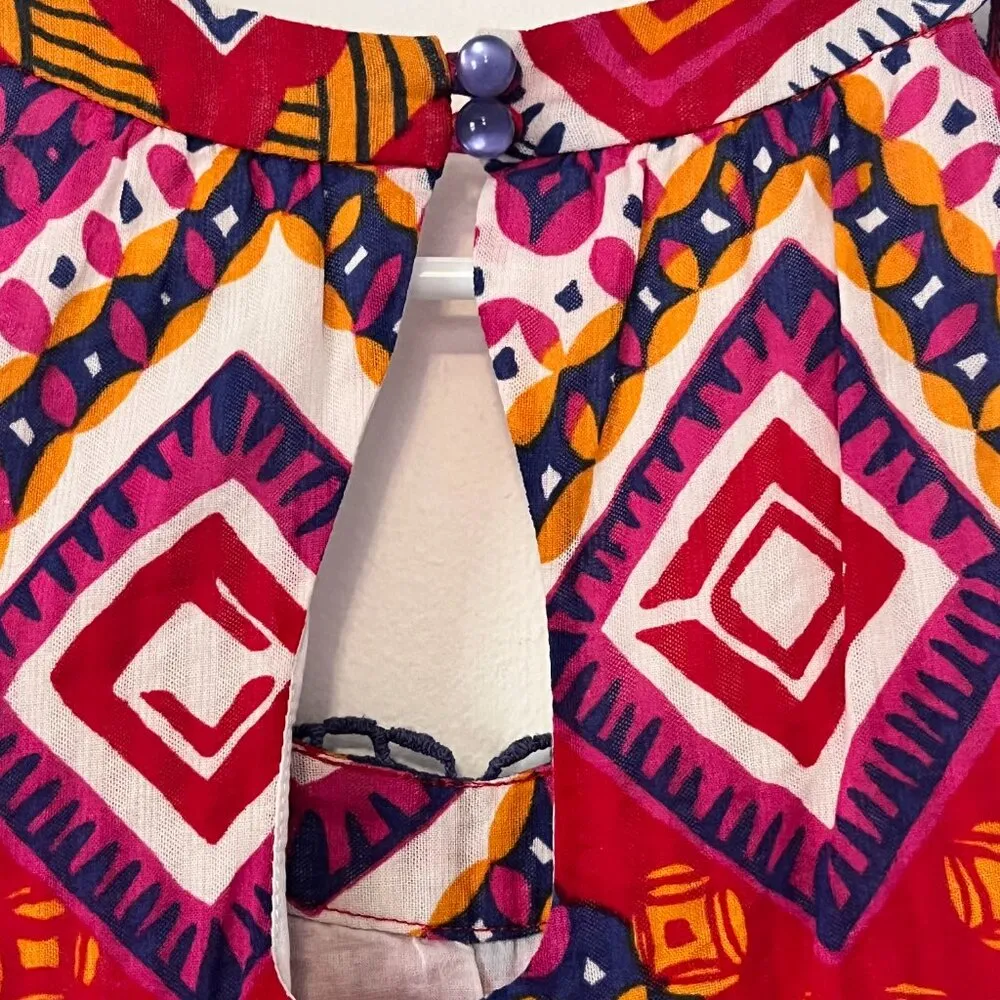 Jade Melody Tam boho geometric print lace bright keyhole 100% cotton size XS Purple - Image 6