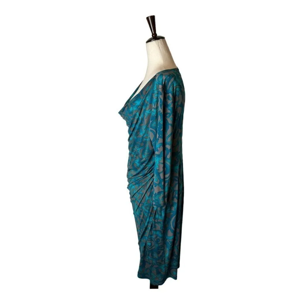 Clara Sun Woo Dress Womens Medium Teal Jersey Knit Faux Wrap Draped Sheath‎ Blue - Image 7