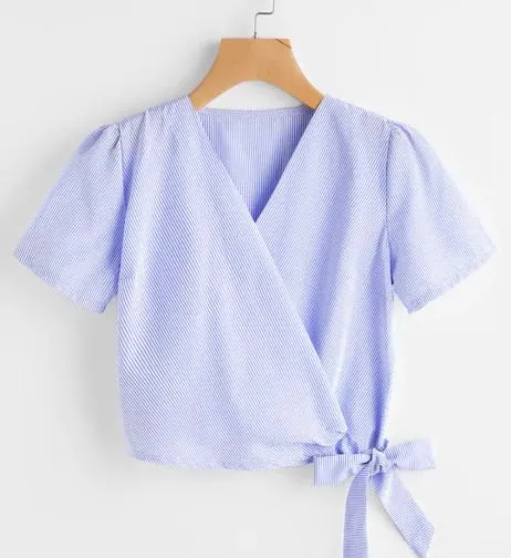 Striped Wrap Top Blue - Image 2