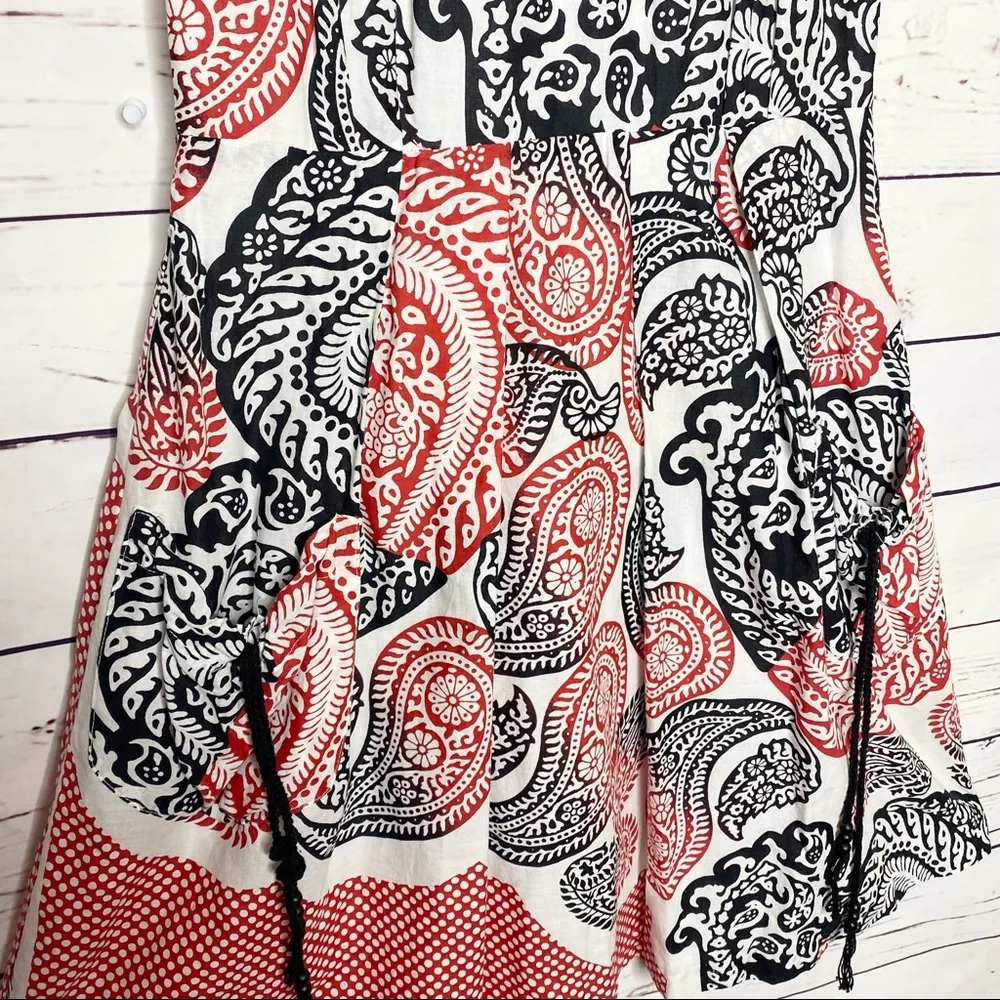 Eva Franco Crochet Trim Casual Boho Pinup Dress Size 4 Small Red Black White - Image 6