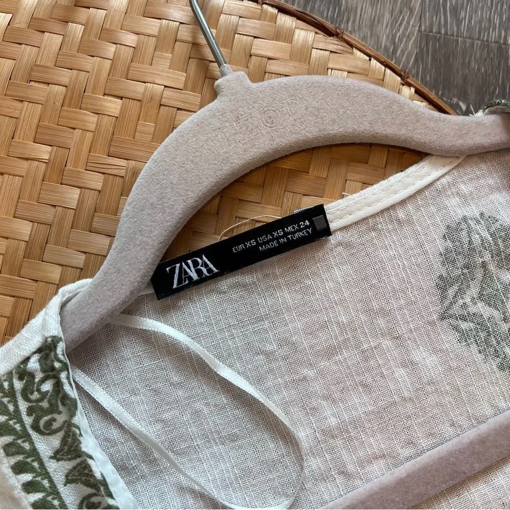 Zara green printed rustic blouse‎ boho women’s size xs - Image 3