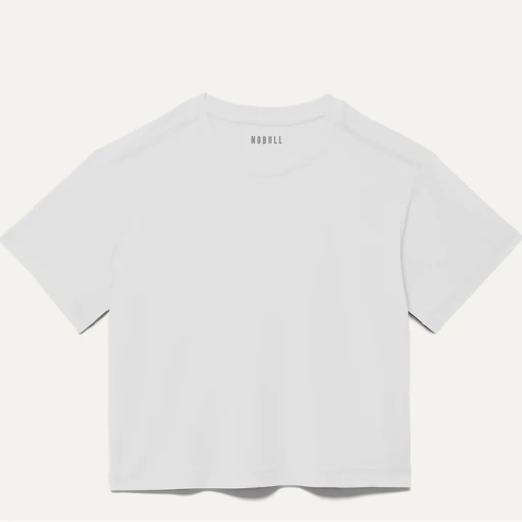 NOBULL Women's White Boxy Slight Crop‎ Tee Medium NWOT - Image 2