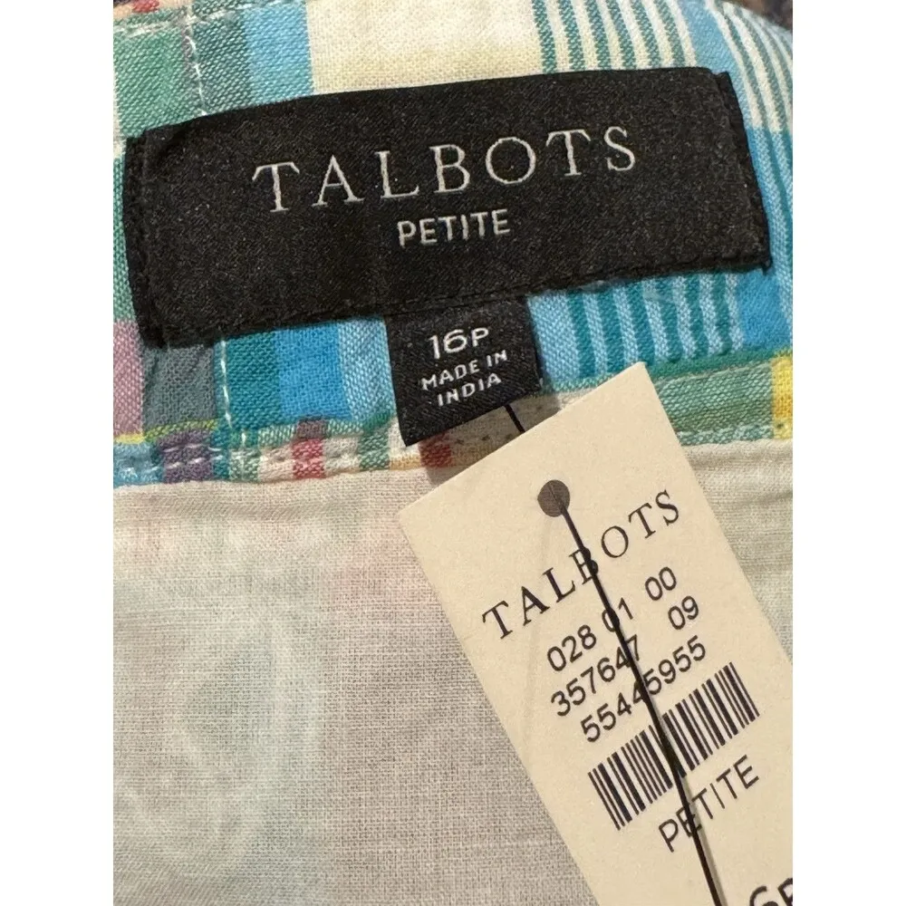 Talbots Madras Plaid Cotton A Line Skirt New 16p  Lined Petite Side Zip - Image 2