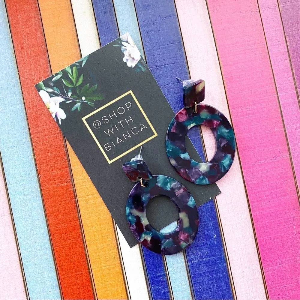 Peacock Tortoise Acrylic Earrings Purple - Image 6