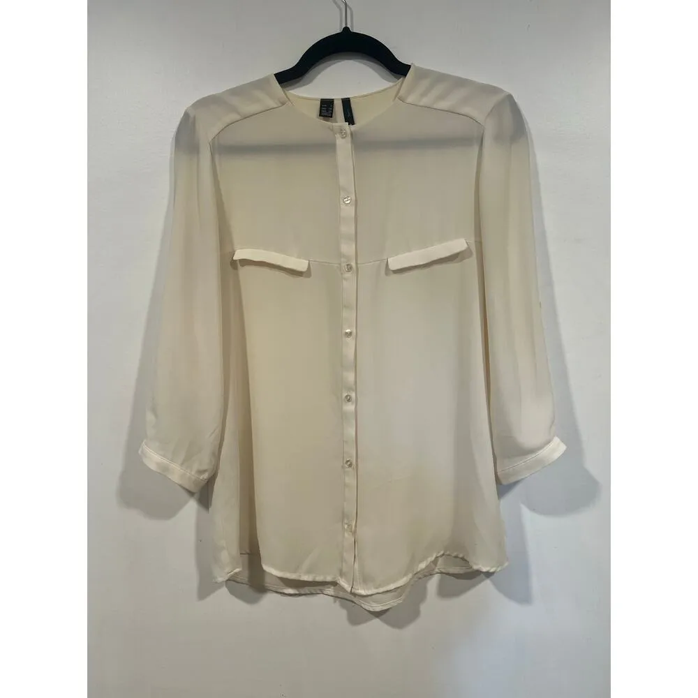 MNG Mango Minimalist Cream Long Sleeve Blouse XS Business Casual Officewear Tan - Image 3