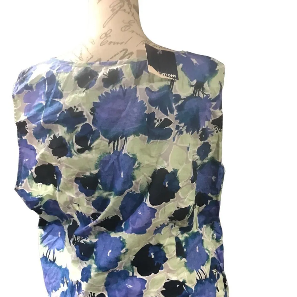 Basic Editions Blue Floral Sleeveless Blouse Size 2X Green - Image 8