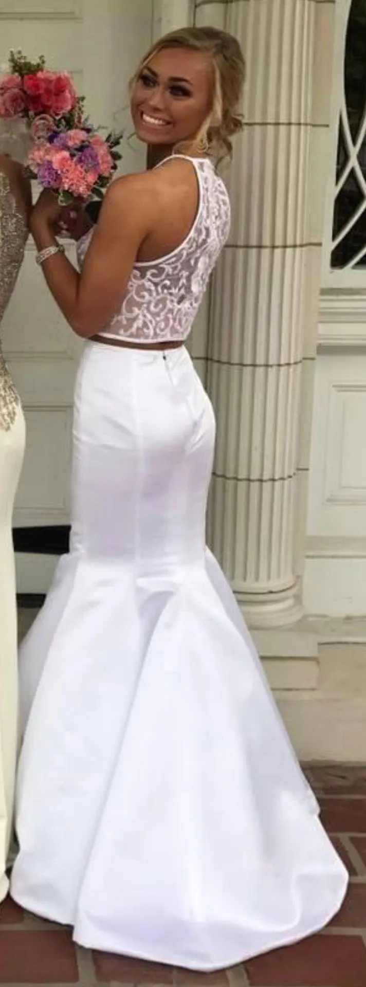 White Two Piece Prom / Wedding Dress - Image 2
