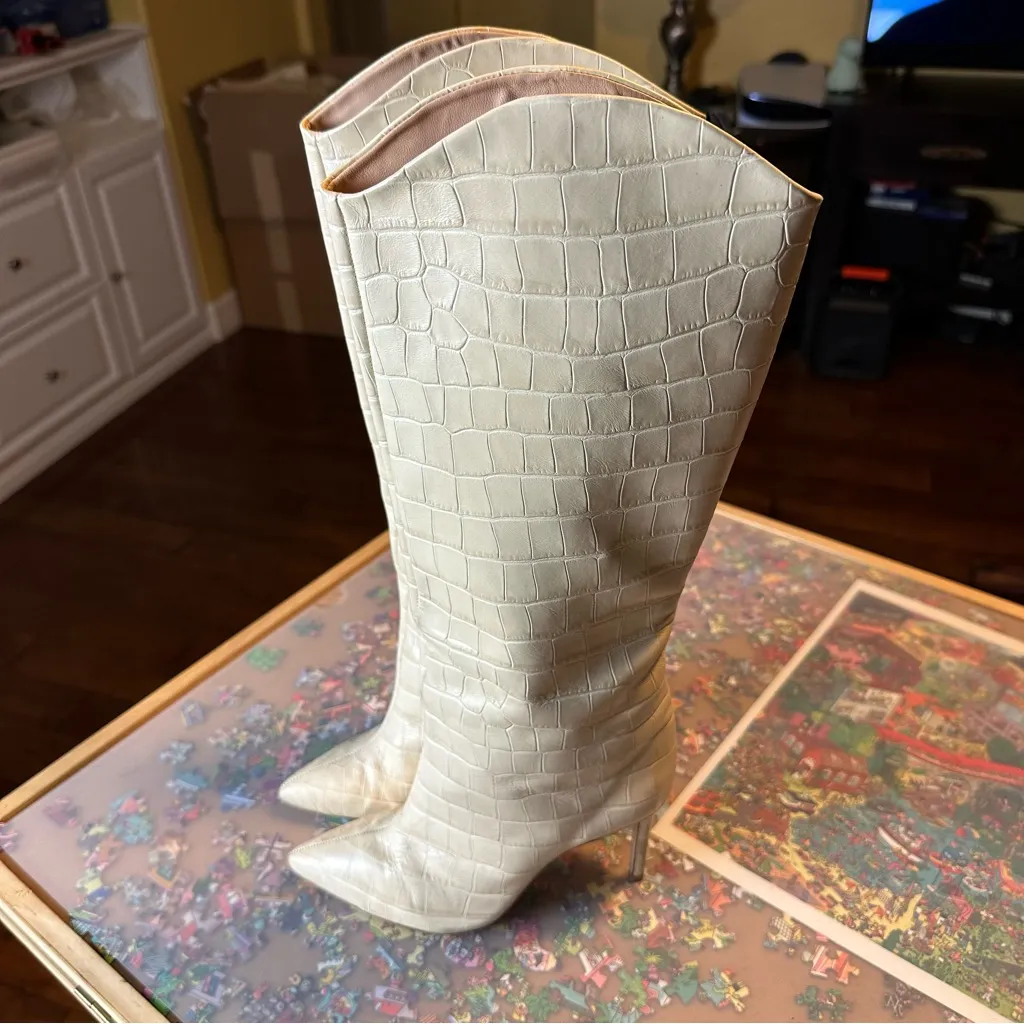 Schutz Crocodile Embossed Leather Boots - Image 9