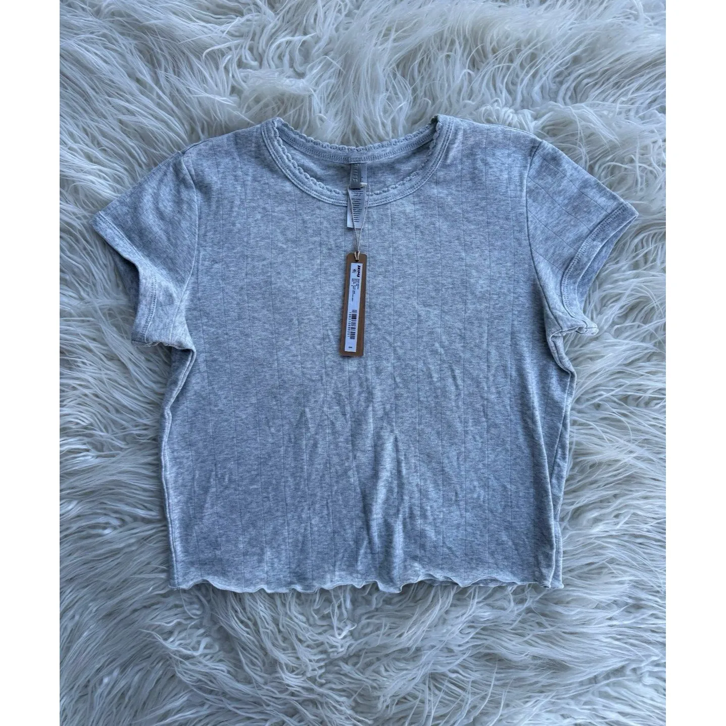 Skims Drop Needle Pointelle Baby Tee Light Heather Grey Size Medium - Image 3
