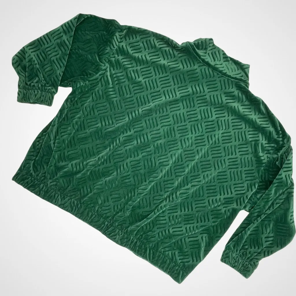 Vintage Velvet Velour Green Stripe Jacket Sweatshirt Zip - Image 2
