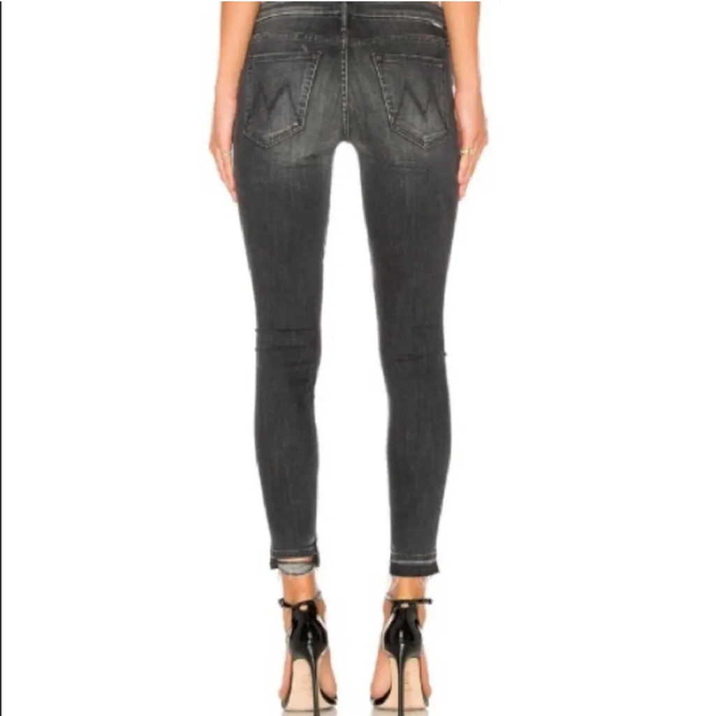 Mother The Undone Hem Looker Ankle in Stealing Shadows Distressed Black Jeans 24 - Image 2