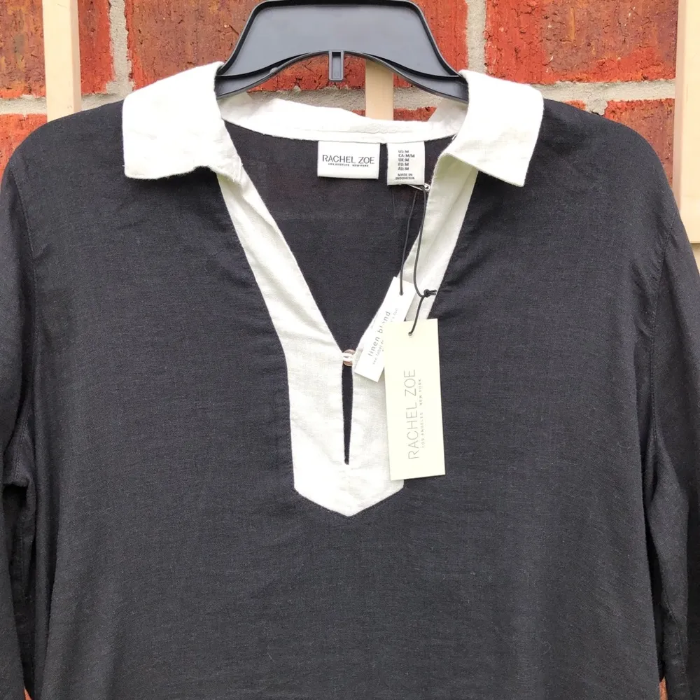 Cynthia Rowley Black White Linen Blend Beach Swim Coverup M - Image 3