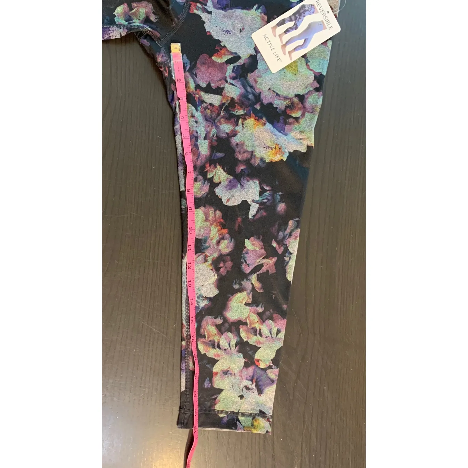 Active Life Women's Large Gray Floral Reversible Capri Leggings NWT $78 Run Walk - Image 11