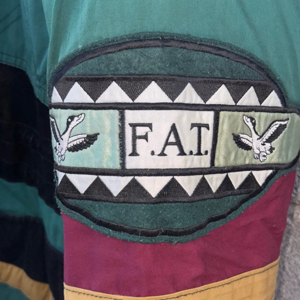 Vintage Triple F.A.T. Goose Puffer Jacket M Teal Black Velvet Blue Size M - Image 2