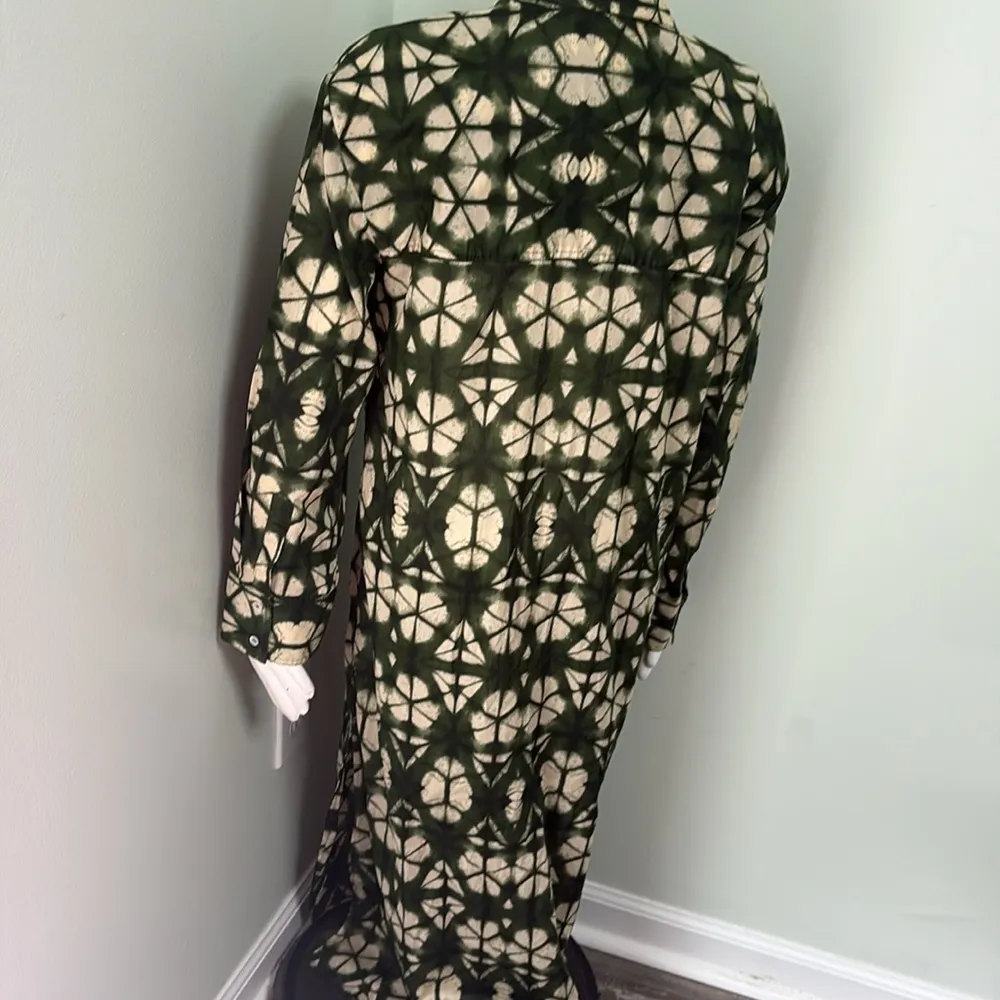 Zara Green Tie Dye Printed Button Front Midi Maxi Tunic Dress Cover Up Small NEW - Image 9