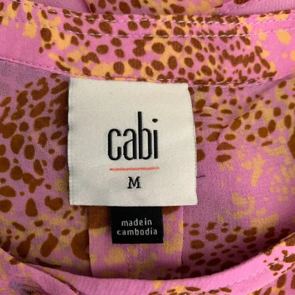 Cabi Leopard Minx Sheer Blouse Top M Lilac Flutter Half Sleeves Button Up - Image 7