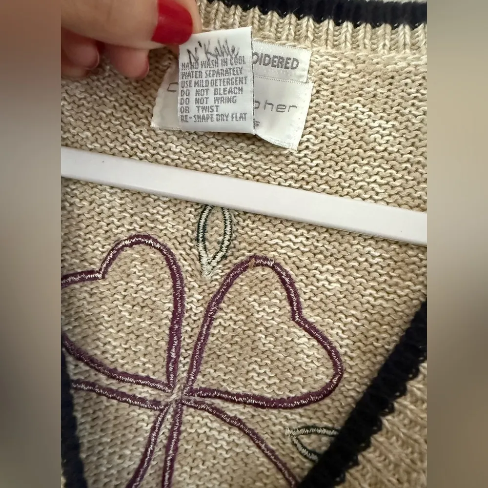 Vintage Christopher & Banks Vest Womens Sz XL Hand Embroidered Bunny Granny - Image 11