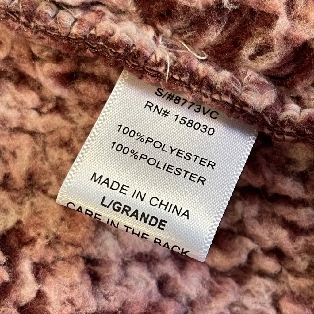 Love‎ Tree Sherpa Vest Women's Size Large Purple Pockets Open Front Hooded - Image 7