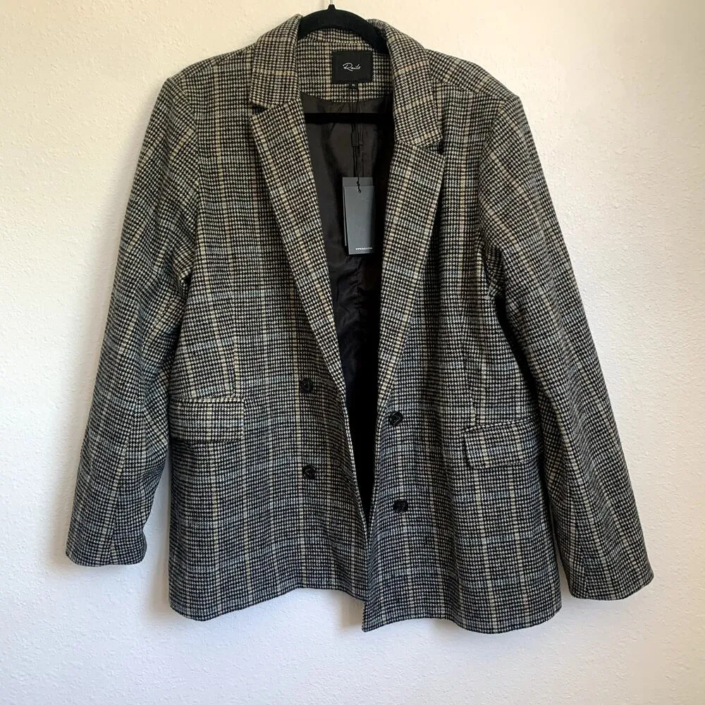 NWT Rails Cody Wool Blend Double Breasted Blazer in Sand Ash Houndstooth Check - Image 4