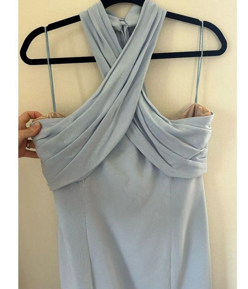 NEW Cinq a Sept Adela Tie-Back Trumpet Midi Dress in Light Blue - Image 3