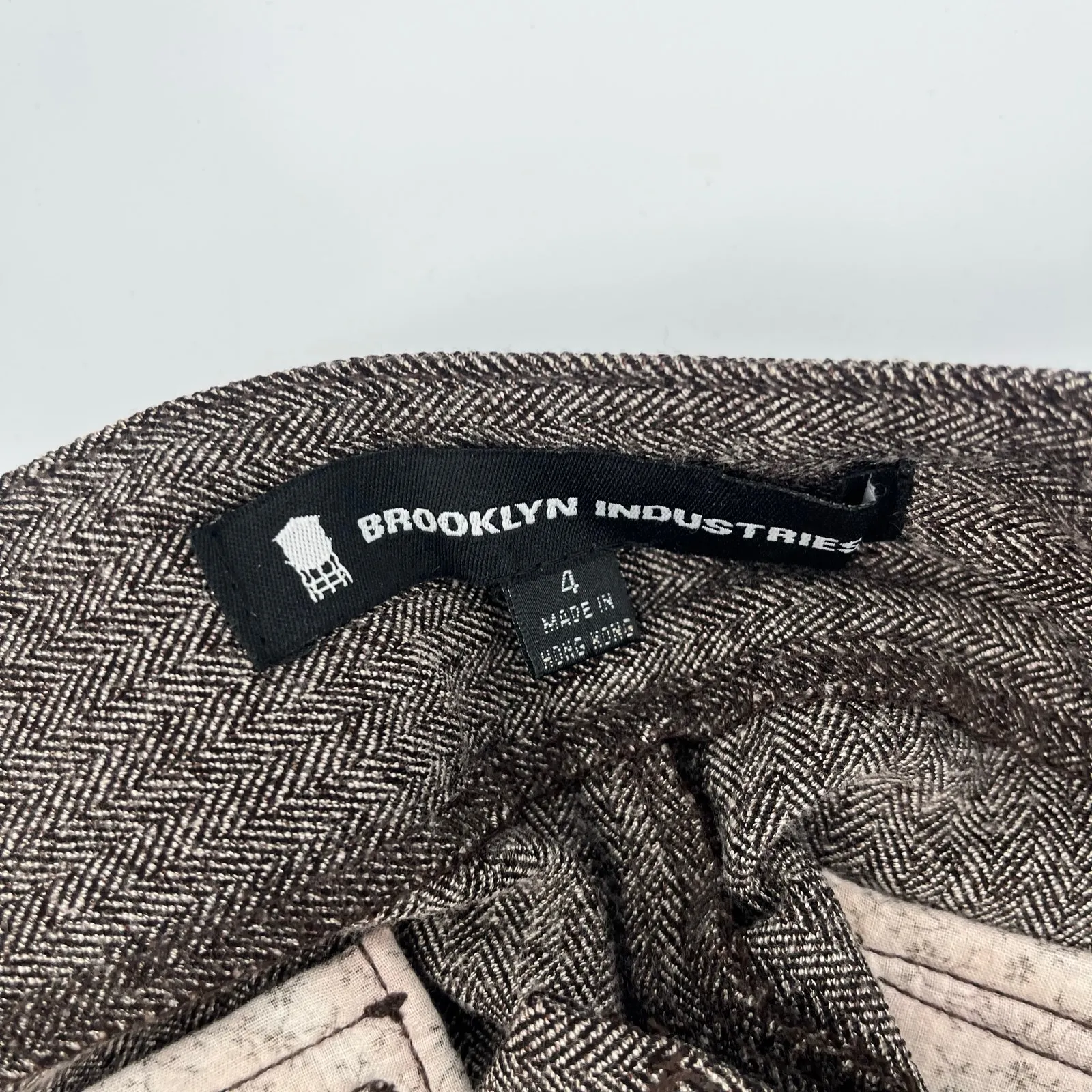 Brooklyn Industries Tweed Shorts Sz 4 Preppy Dark Academia Leather Herringbone Brown - Image 10