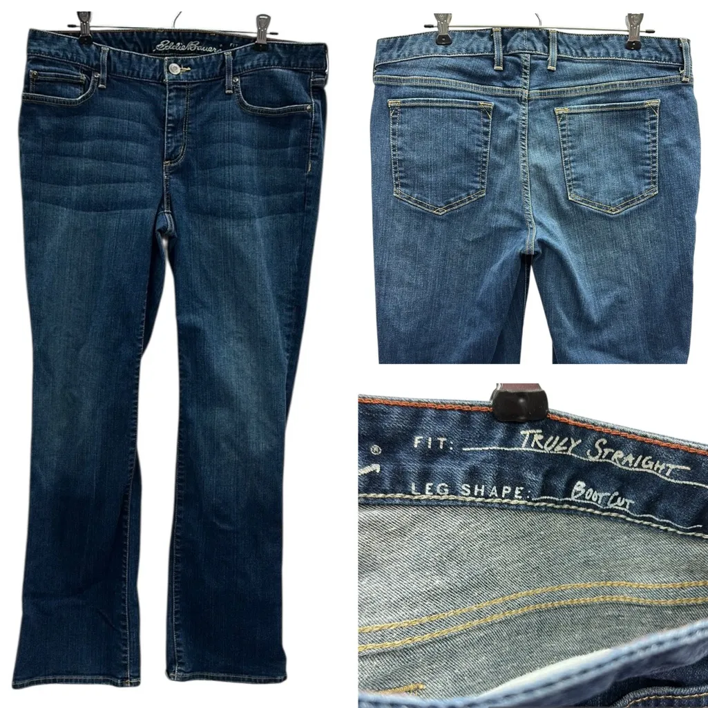 Eddie Bauer Truly Straight Bootcut Mid Rise Stretch Denim Blue Jeans Womens 18 - Image 2