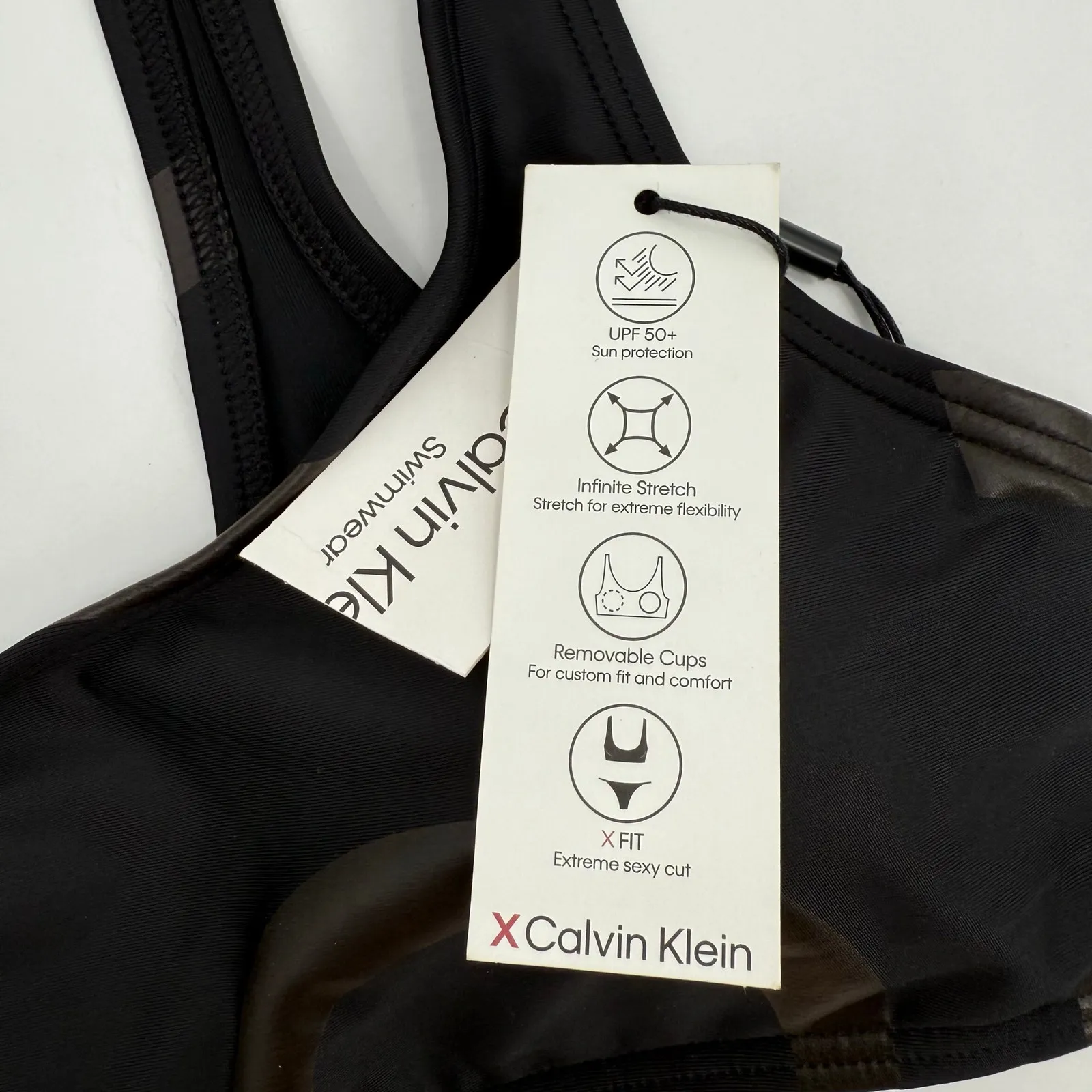 Calvin Klein Bikini Top SZ Medium NWT Sporty Logo Black Athleisure Swim Athletic - Image 6