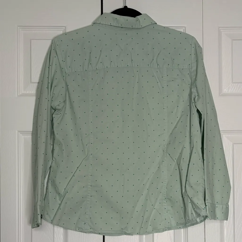 Christopher & Banks Light Green Polka Dot Long Sleeve Button Down Shirt P/M - Image 5