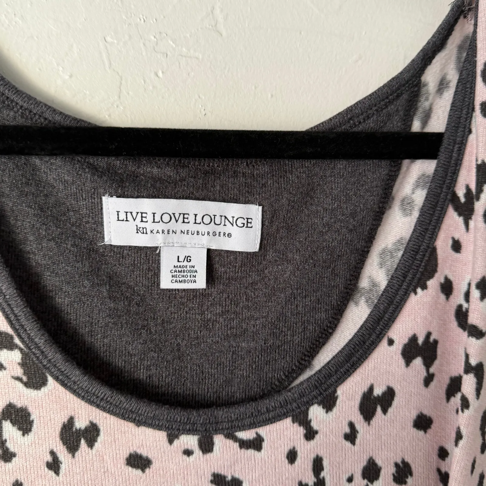 Live Love Lounge Karen Neuburger Size Large Pink Gray Leopard Soft Sleep Tank - Image 4