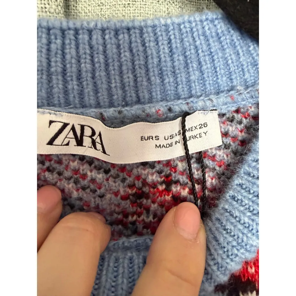 Zara Blogger Favorite Cropped Red Blue Mushroom Sweater Sz Small - Image 5