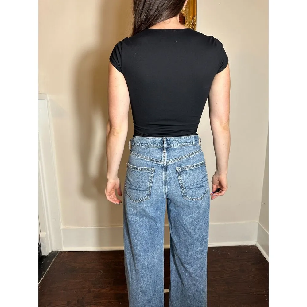 Free People Black Square Neck Bodysuit Size Small - Image 2