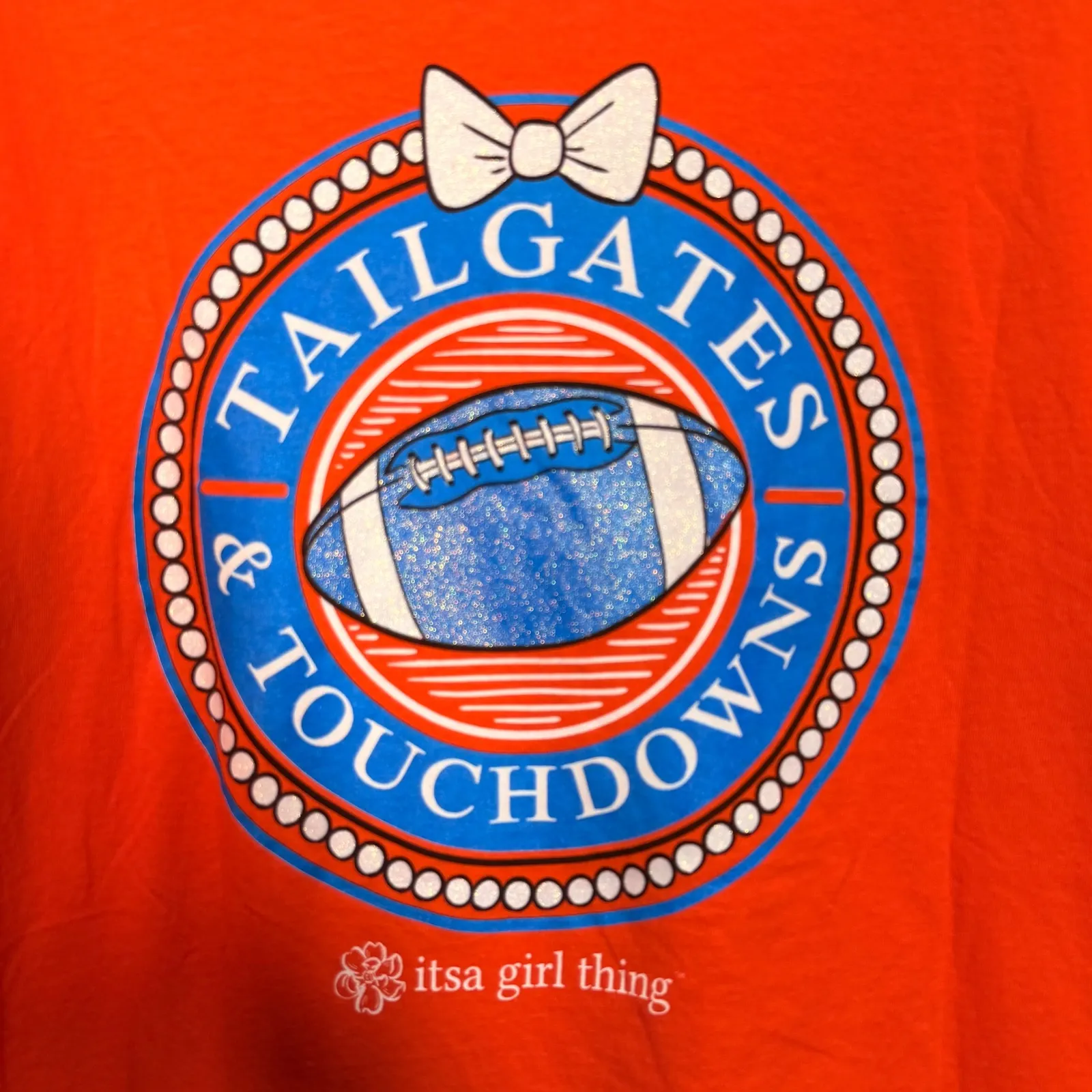 Itsa Girl Thing Orange Football Tailgates Touchdowns Graphic T Shirt XL - Image 4