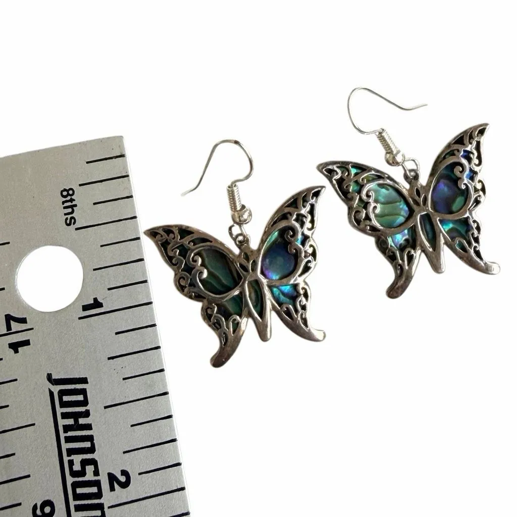 Sterling Silver Abalone Butterfly Dangle Earrings – Filigree Wings - Image 8