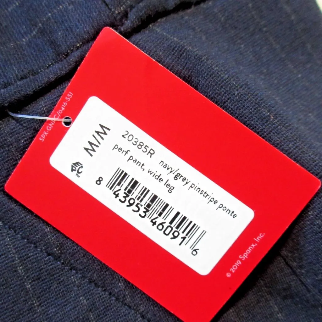 NWT SPANX 20385R Perfect Wide Leg in Navy Gray Pinstripe Ponte Pants M - Image 2