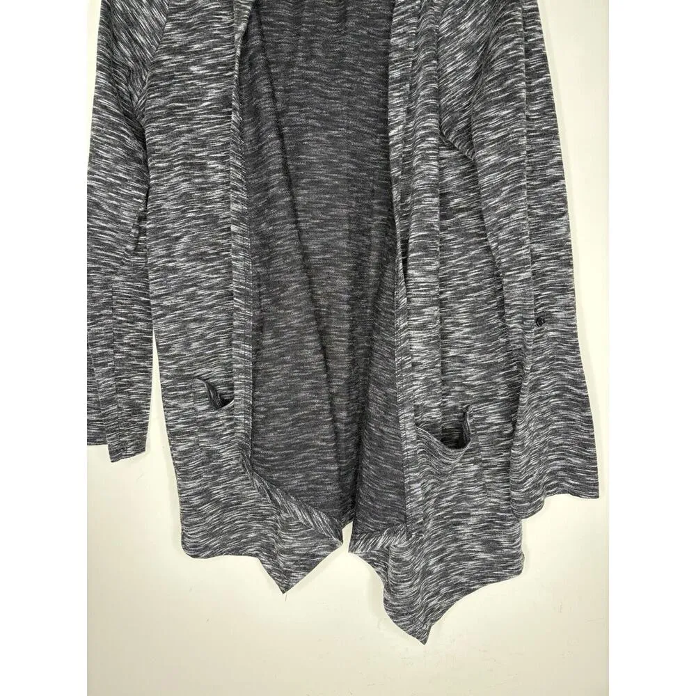 Cyrus Womens Size M Cardigan Hoodie Open Front Black Heathered Roll Tab Sleeve - Image 2